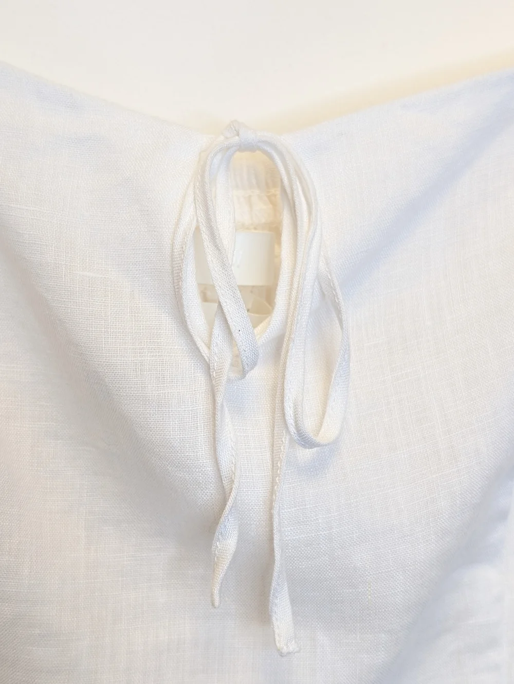 H&M 100% Linen Puff Sleeve Tie Front Top White Cottagecore Clean Girl Boho M - Picture 9 of 16